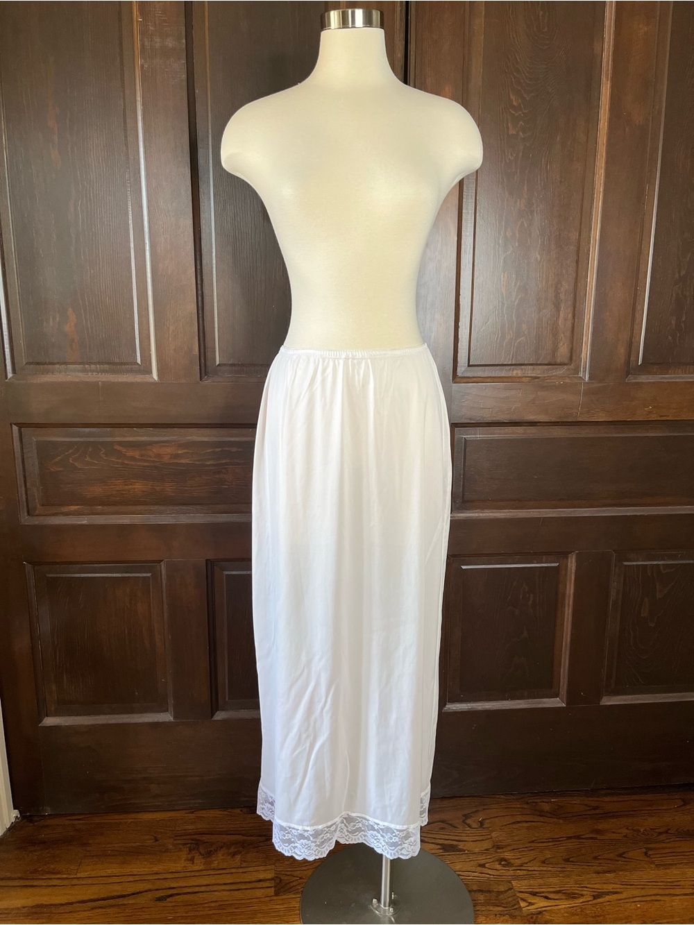 Gaymode Long Half Slip Nylon Vintage Lingerie 35" Maxi Lace Trim Slit Women's L